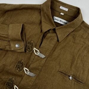 Isar-Trachten Vintage Mens Brown Linen Blend Bavarian Trachten Shirt Size 41